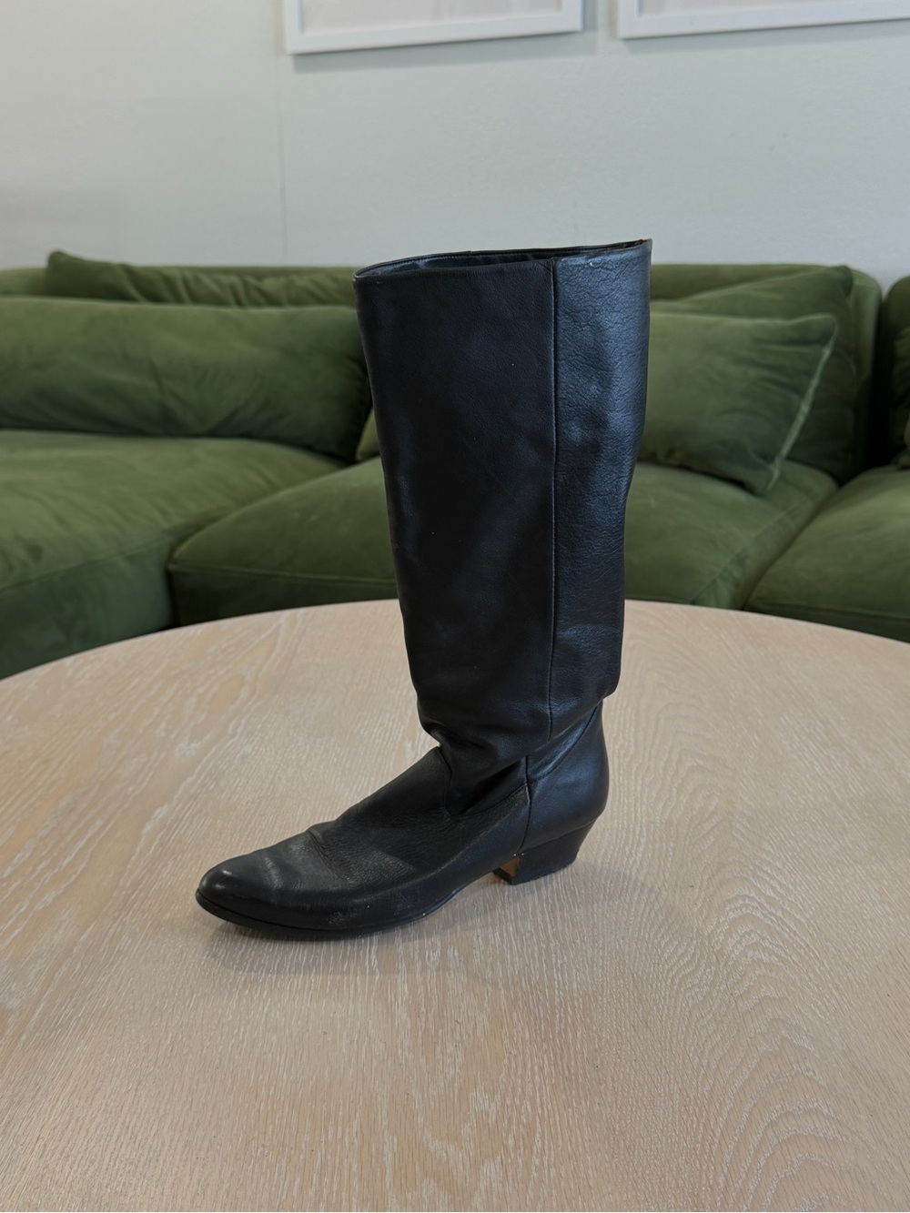 Nine West Black Leather Knee-High Heeled Boots Vintage